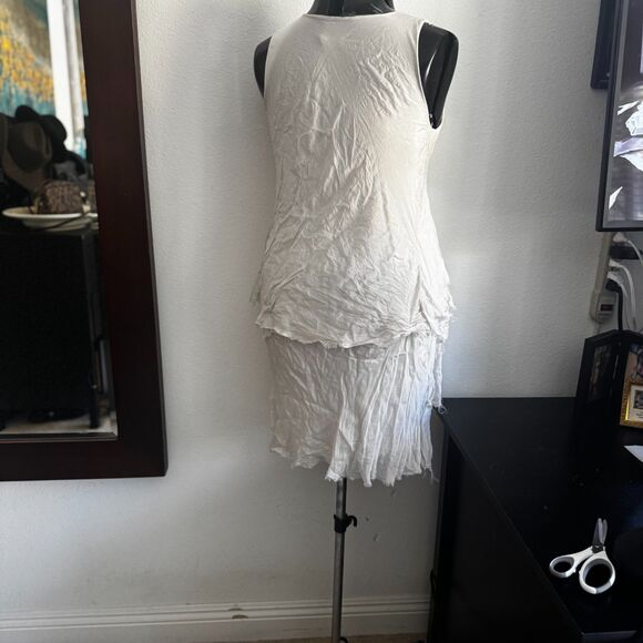 Italian 70% Silk Crinkle Tiered M Made in Italy Boho Asymmetrical Hem Lagenlook - Picture 5 of 10